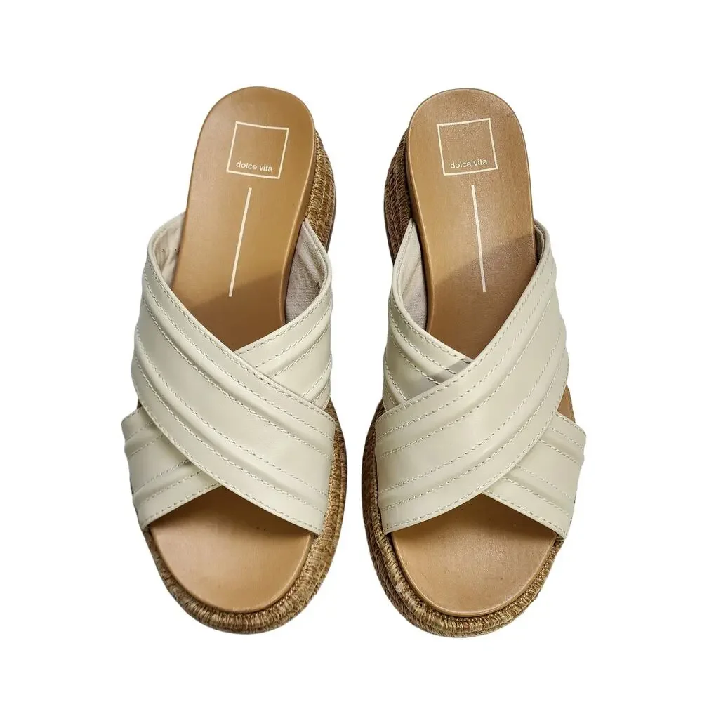 Dolce Vita Womens‎ Weslee Sandals Size 10 Ivory Raffia Platform Slip On Slides